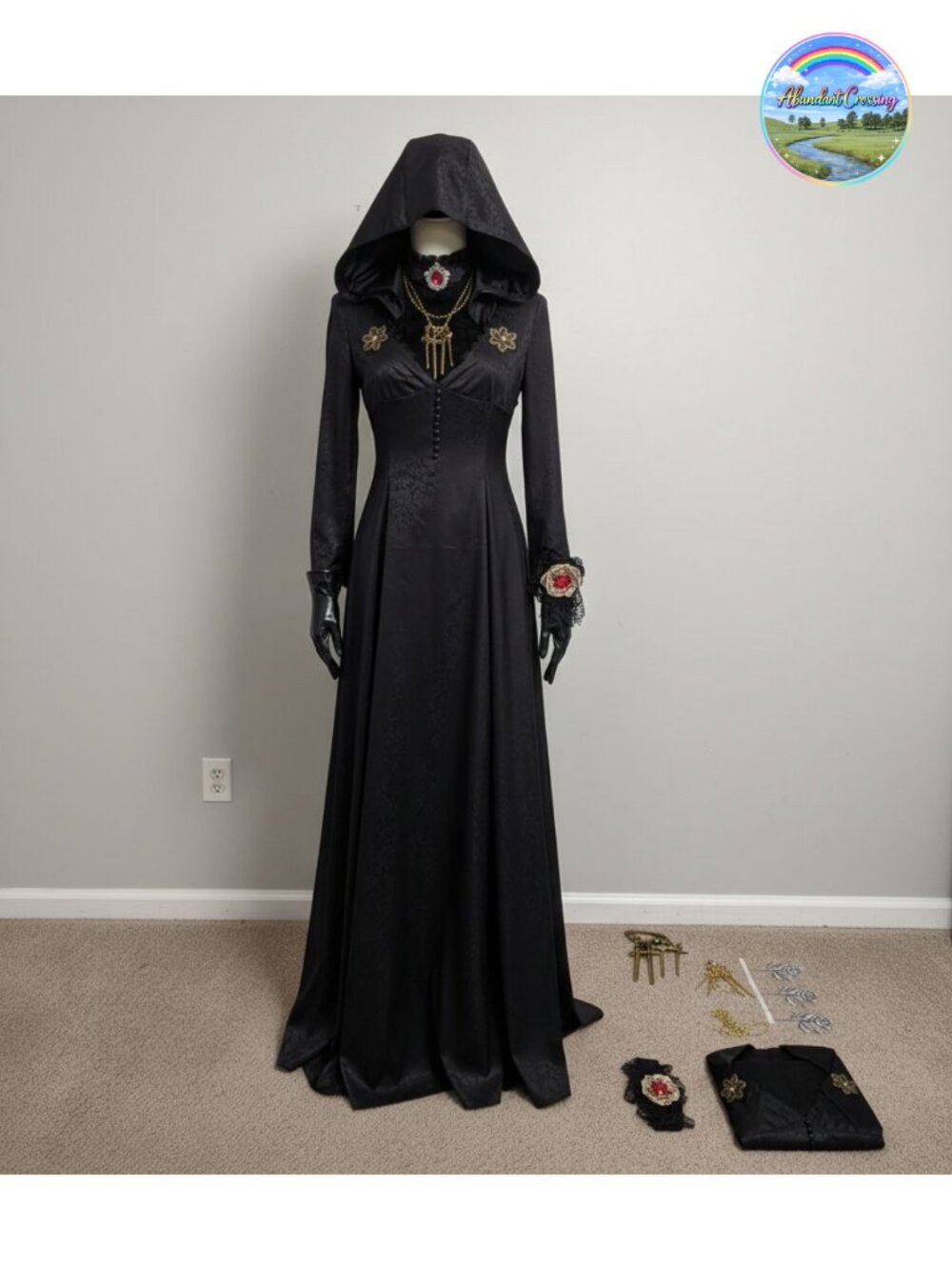 Womens Gothic Hooded Cloak Costume Halloween Vampire Lady Dress